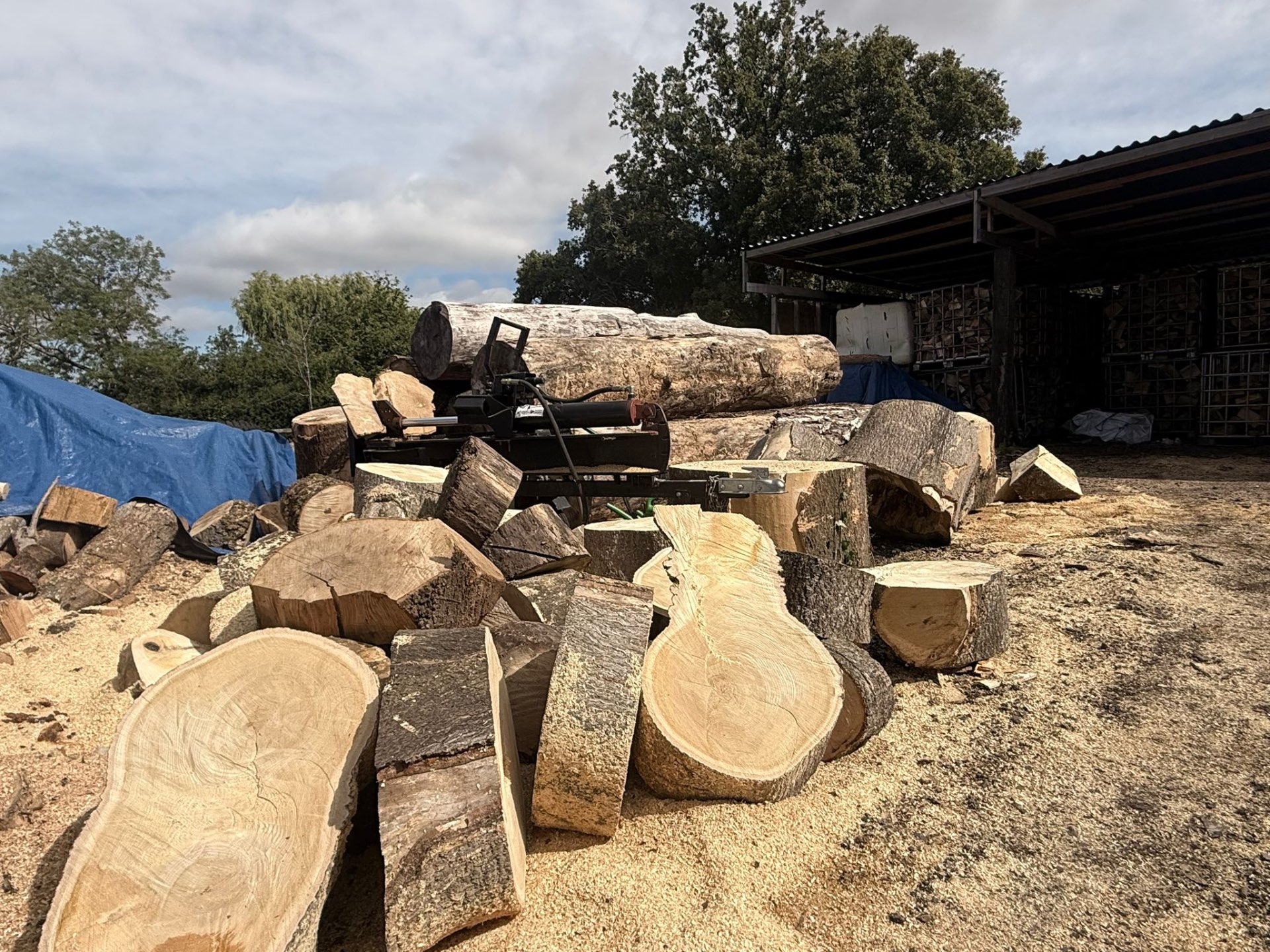 Close view of a bulk bag filled with split seasoned firewood